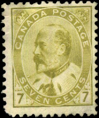 Canada 92 F - Vf Og Hr Dg 1903 King Edward Vii 7c Olive Bistre Cv$330.  00