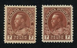 Canada 1923 Kgv Admiral 7c Red Brown Dry & Wet Printings 114,  114b Vf Mlhr