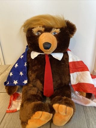 2 Ft.  Donald Trump Deluxe Plush Stuffed Teddy Bear W American Flag Cape