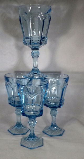 Fostoria Virginia 4 Water Goblets Light Blue Glass 7.  5 " Tall Vintage 1980s