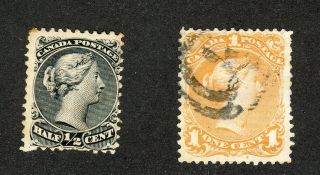 2x Canada Large Queen Stamps 21 - 1/2c Mng F 23 - 1c F/vf 7 Gv = $200.  00,