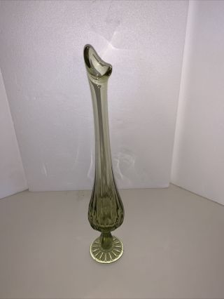Vintage Viking Green Art Glass Stretch Swung Vase,  L E Smith