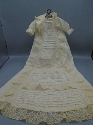 Antique White Cotton Baby Gown Dress Lace Trims Small Bisque Dolls