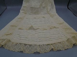Antique White Cotton Baby Gown Dress Lace Trims Small Bisque Dolls 2