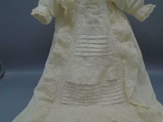 Antique White Cotton Baby Gown Dress Lace Trims Small Bisque Dolls 3