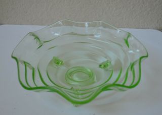Vintage Art Deco Green Depression Glass Footed Candy Dish Bowl 7 " Swirl