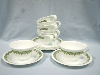 8 Vintage Mcm Corelle Spring Blossom Green Crazy Daisy Cups And Saucers