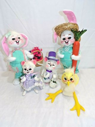 5 Annalee Easter Rabbit Mice Duck Dolls 2004 Couple 12 ",  2005 Couple 5 ",  91 Duck