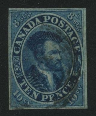 Canada 1855 Jacques Cartier 10d Blue - Thin Transparent Paper 7 Vf