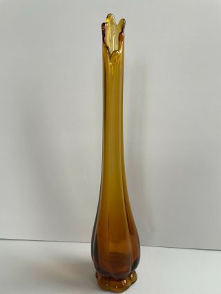 Vintage Viking Amber Art Swung Glass Vase Footed 14 1/2 Inch - Mid Century Modern