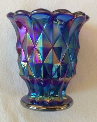 Imperial Blue Carnival Glass Toothpick Holder Diamond Block