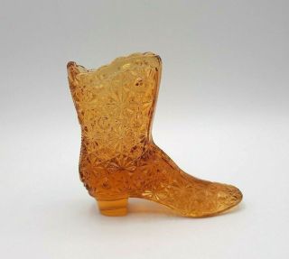 Vintage Fenton Daisy Button Amber Glass Boot Toothpick Holder