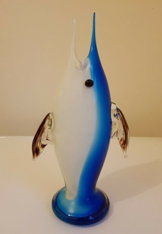 Vintage Murano Glass Blue & White&brown Swordfish