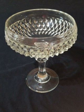 Vintage Indiana Glass Diamond Point Clear Pedestal Candy Dish Compote Bowl 7¼ "