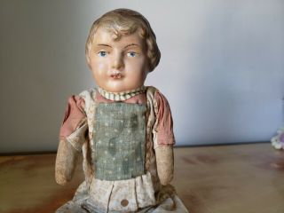 Early Antique German Doll Paper Mache Head Stuffed Jointed Body