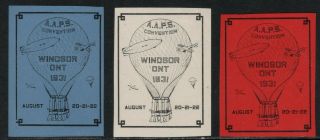 American Aero Philatelic Society Convention - Windsor On 1931 - 3 Show Labels