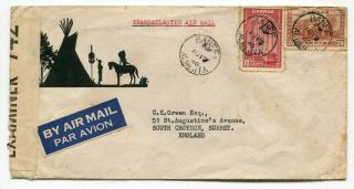 Canada Ab Alberta - Banff 1940 Indian / Teepee Cc - Airmail Censor Cover To Uk