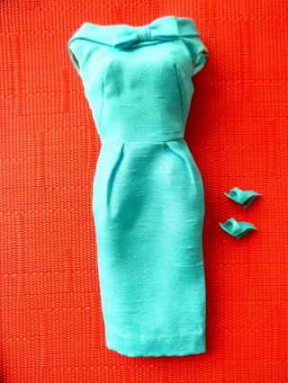Vintage Barbie Turquoise Silk Sheath Dress & Japan Open Toe (1962)