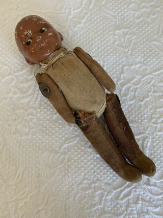 Antique African American Black Baby Doll Cloth Rag Doll Straw Filled Primitive
