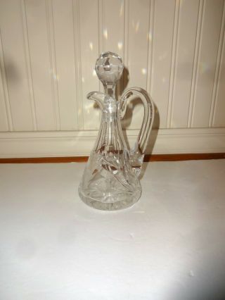 Vintage Crystal Clear Heavy Cut Glass Cruet With Stopper Estate Find Etch Signed