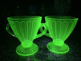 Uranium Green Glass Sugar And Creamer Set
