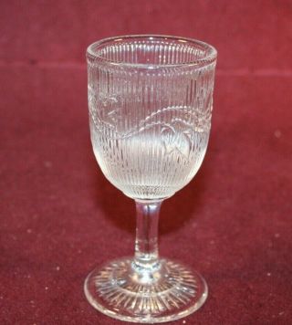 Rare Flint Wine Glass - Ribbed Ivy Pattern - Boston & Sandwich Ca.  1850