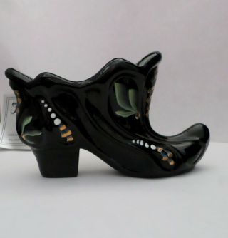 Vintage Fenton Black Shoe Hand Painted & Signed By Miller