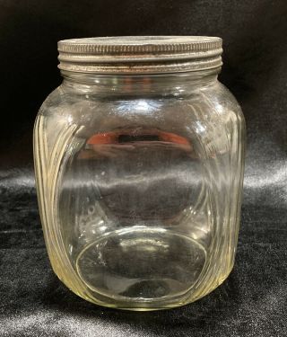 Vintage Hoosier Type Pantry Hazel Atlas Square Glass Jar Canister Ribbed Corners