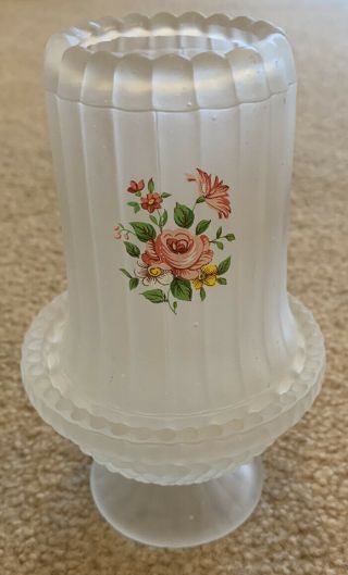 Vintage Fenton Frosted Glass Pink Floral Fairy Lamp Tea Light Candle Holder