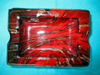 Vintage Art Glass Ash Tray Gold Red Black Copper Swirl Marbled