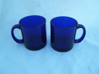 Pair (2) Vintage Libbey Dark Cobalt Blue Glass Mugs - - Made In Usa