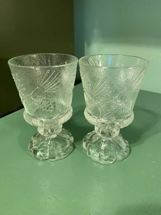 Tiara Indiana Glass Ponderosa Pine Cone Tree Footed Goblet Glass Set Of 2