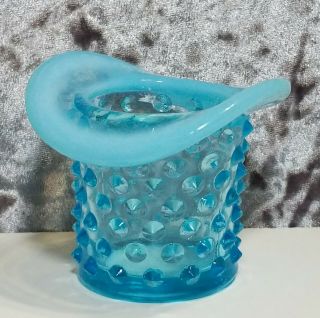 Fenton Hobnail Blue Opalescent Glass Mini Top Hat Toothpick Holder - Pre 1970