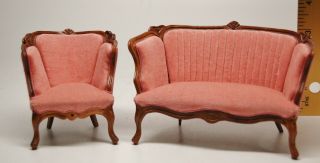 Victorian Upholstered Love Seat And Chair,  By Leonetta 1987,  1/12,  Couch 3 3/8 "