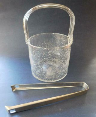 Modernist Nuutajarvi Scandinavian Art Glass Ice Bucket & Tongs