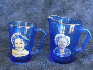 Vintage 1930s Shirley Temple Cobalt Blue Glass Milk Creamer Pitcher,  Glass