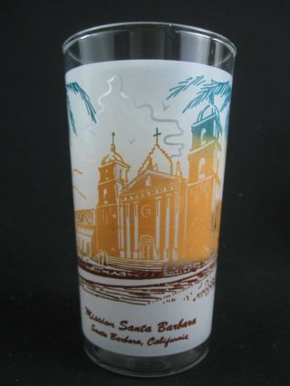 Vintage California Mission Glass Tumbler Frosted 12 Oz Santa Barbara Mcm Cocktai