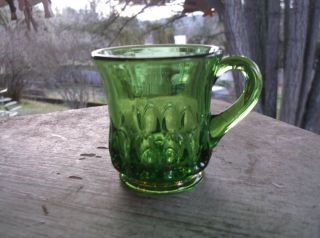 Vintage Eapg Green Glass Small Cup Mug 2 1/4 " Thumbprint