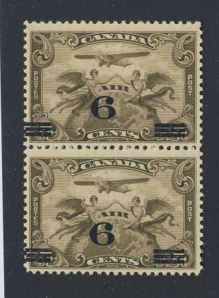 2x Canada Mnh Airmail Stamps C3 - 6c/5c Pair W Op Shifted Guide Value= $190.  00