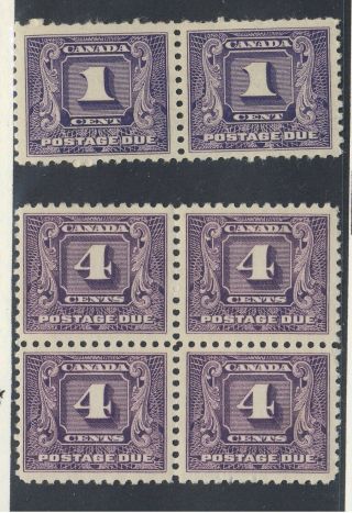 6x Canada Postage Due Stamps J6 - Pair Mnh Vf J8 Block Mng Vf Guide Value=$120.  00