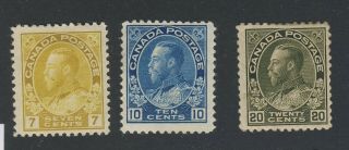 3x Canada Ww1 Admiral Stamps 113 - 7c 117 - 10c Blue 119 - 20c Guide Value= $145.  00