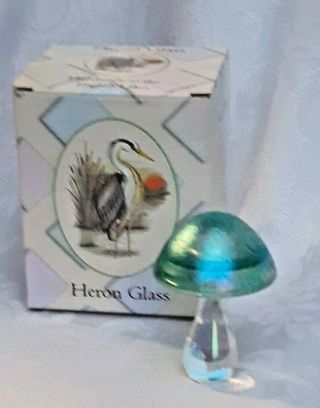 Heron Glass Small Green Mushroom With Gift Box