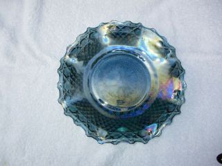 Vintage Purple Blue Iridescent Carnival Glass Ruffled Edge Diamond Point Bowl