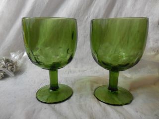 2 Vintage Indiana Green Goblet Kings Crown Thumbprint Coin Dot Depression Glass