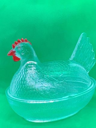 Vintage Indiana Glass Chicken Hen On Nest Red Comb Candy Dish