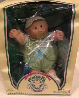 Vintage Cabbage Patch Kids Boy Preemie Pacifier Doll Coleco Box Papers