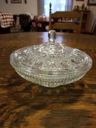 Vintage Windsor Pattern Clear Crystal Glass Candy Dish Bowl With Lid