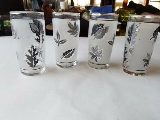 Vintage Libbey Set Of 4 Silver Gray Leaf Frosted Juice Glasses 4” Tall