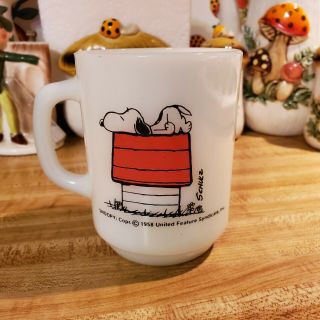 Vintage 1958 Peanuts Snoopy Anchor Hocking Fire King Allergic To Mornings Mug