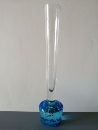 Vintage Vibrant Aqua / Sky Blue Art Glass Bubble Bud Stem Vase Paperweight - 8 "